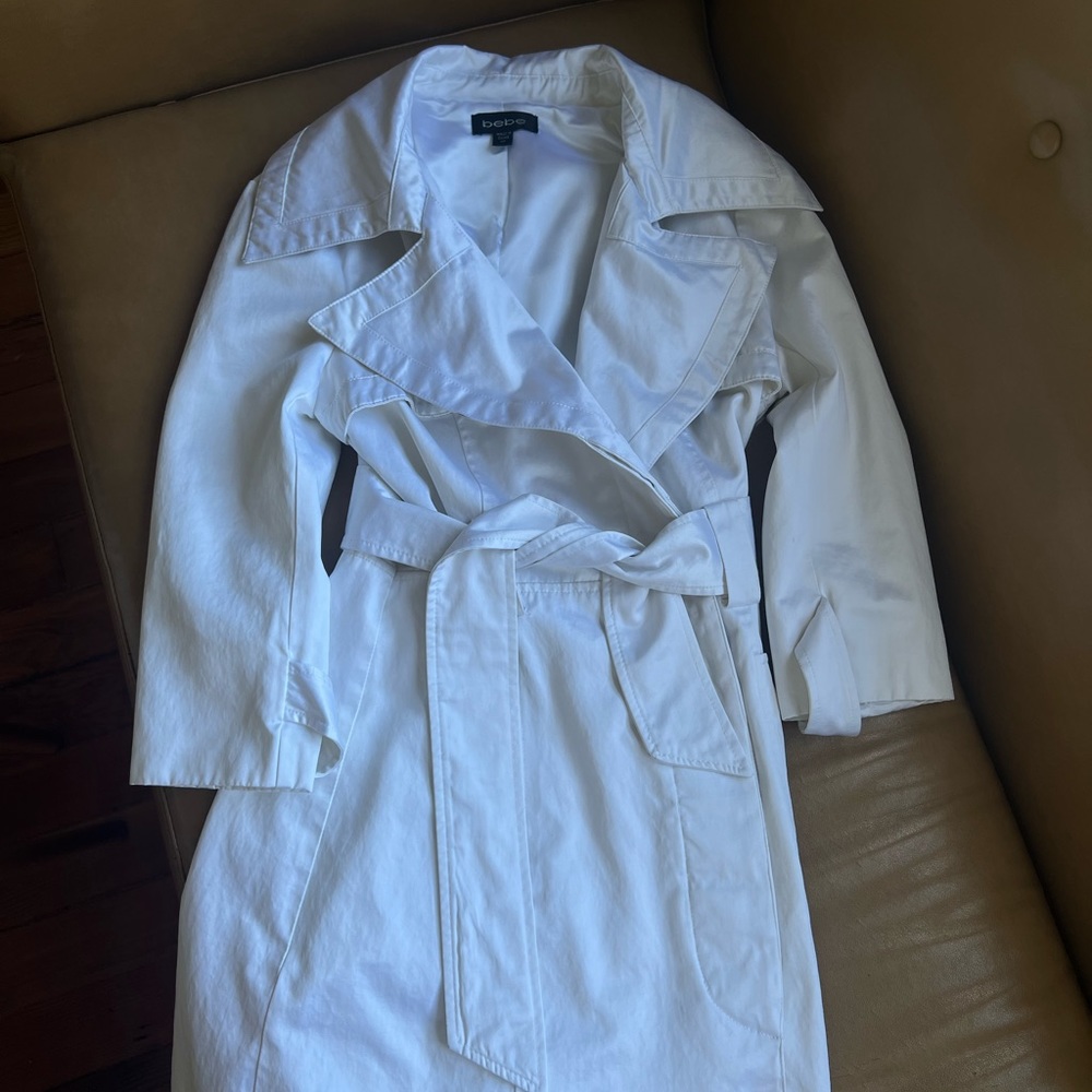 Vintage Y2K Bebe trench coat silky white cotton 3/4 sleeves xsmall